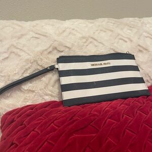 Michael Kors Navy and White Striped Wristlet